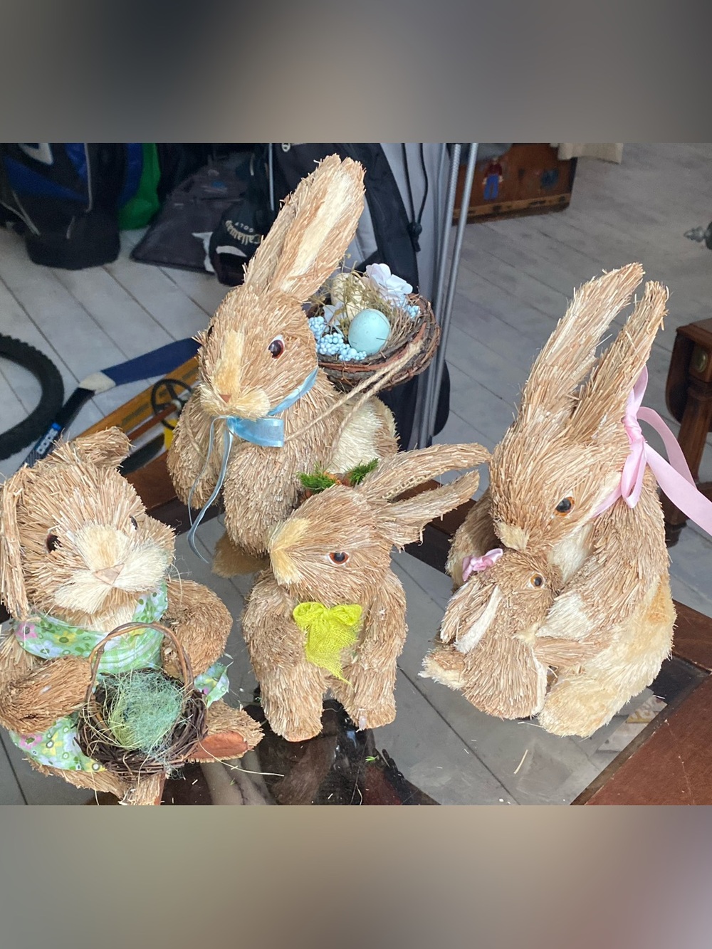 Lot 4 Sisal Family Mommy & Baby Bunnies Easter Straw  Figures